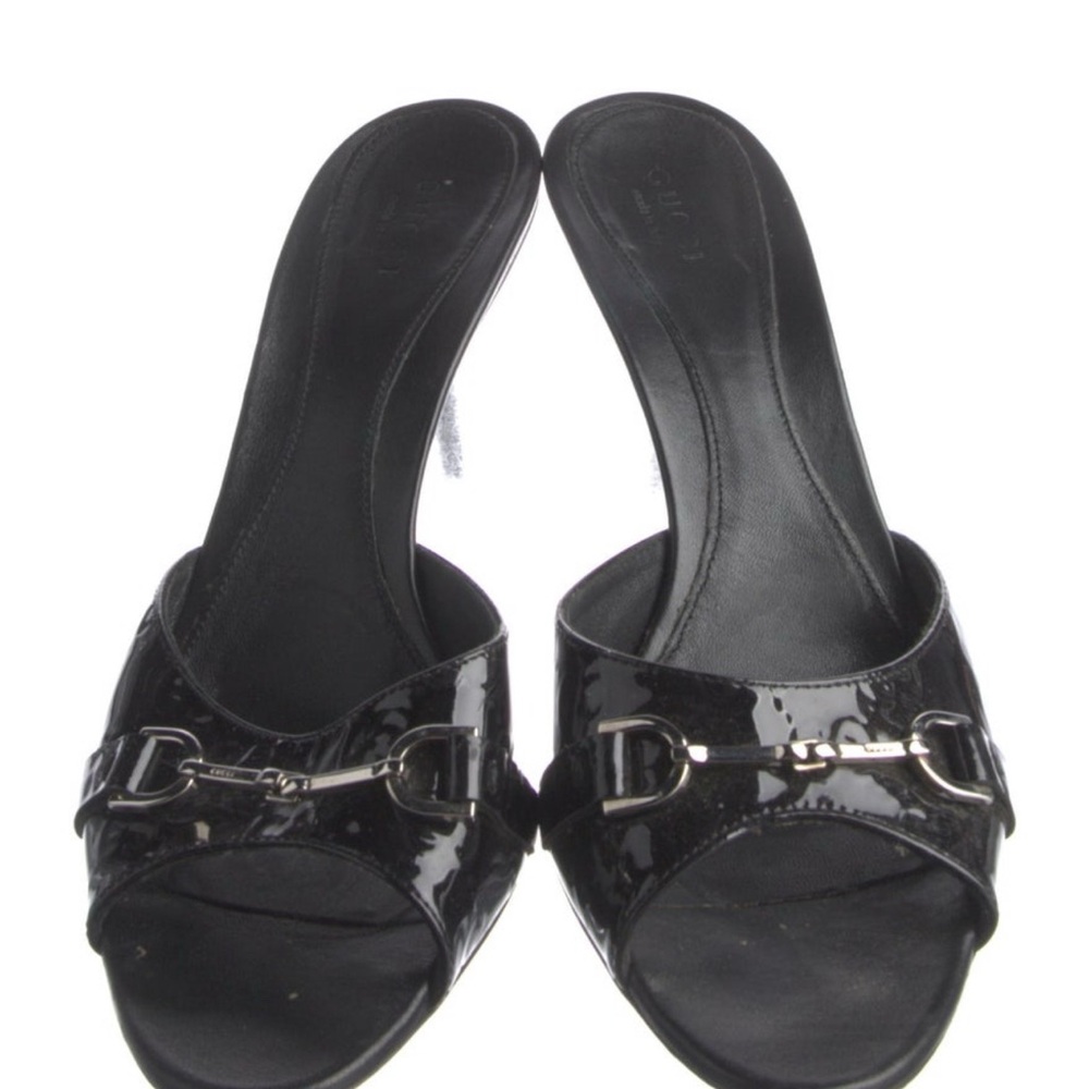 Gucci Black Patent Leather Slide Sandals
